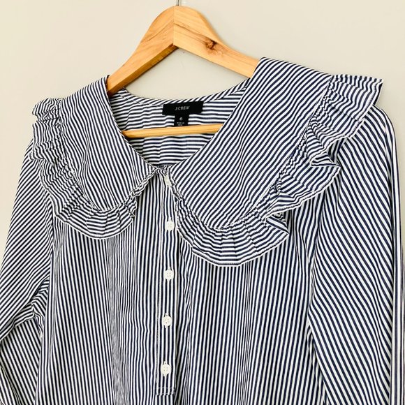 J Crew Oversized Ruffle-collar Shirt in Stripe, Size 6 - Picture 3 of 13